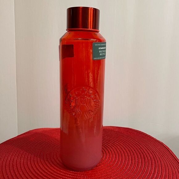 Starbucks Gradient Red Valentines 22 oz Glass Water Bottle NWT - Picture 1 of 7